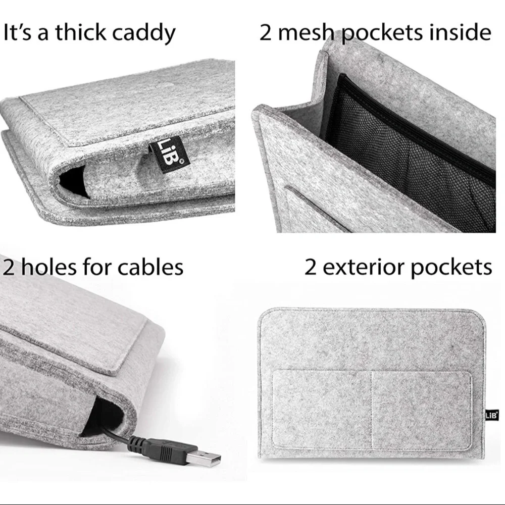 Lib Felt Bedside/Sofa Storage Caddy |Hanging Bed Pocket | Dorm | Laptop Holder